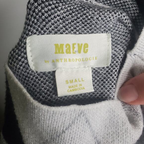 Anthropologie MAEVE Carys Mock Neck Argyle Diamond Pullover Knit Sweater Grey S - Picture 8 of 16